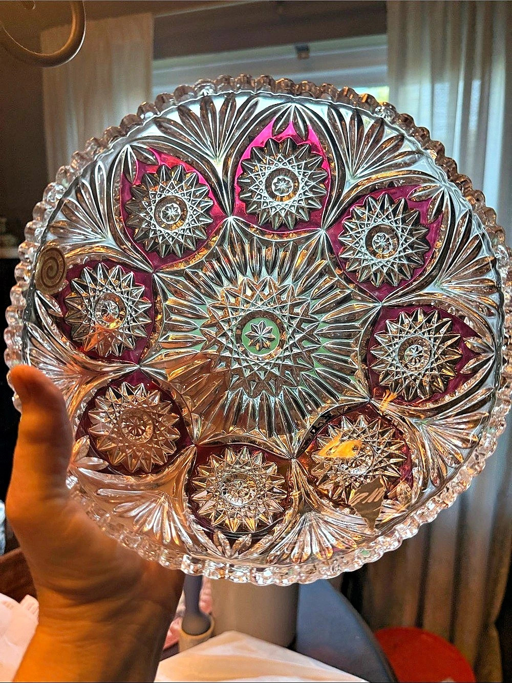 Vintage West Germany 24% Lead Crystal Serving Bowl - Pinwheel & Hobster mint